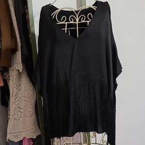 BCBGMaxAzria Black Fringe Blouse